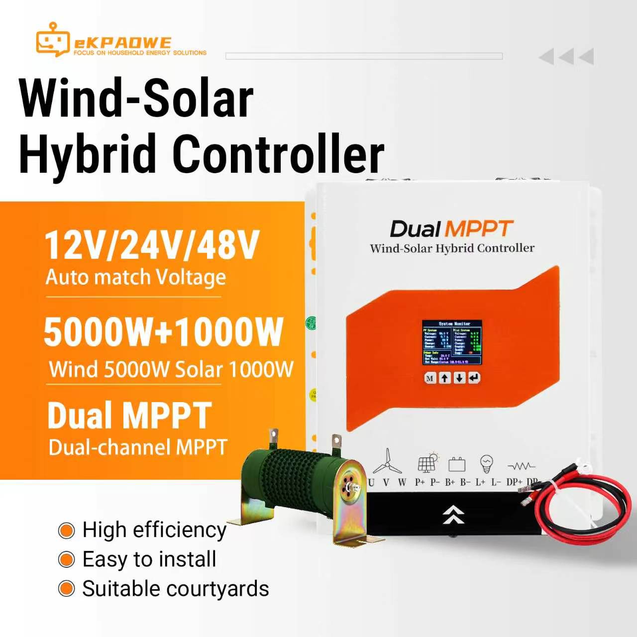 Renewable Energy Grid - Wind-Solar-Hybrid-Laderegler Wind 5000W Solar 1000W, MPPT-Max-Power-Point-Tracking